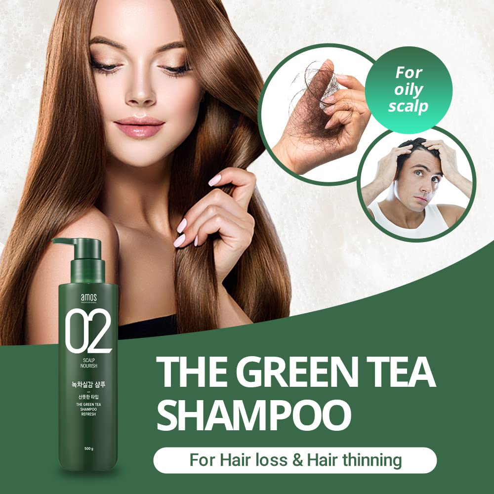 amos Professional The Green Tea Shampoo [Fresh - For Oily Scalp] 500g