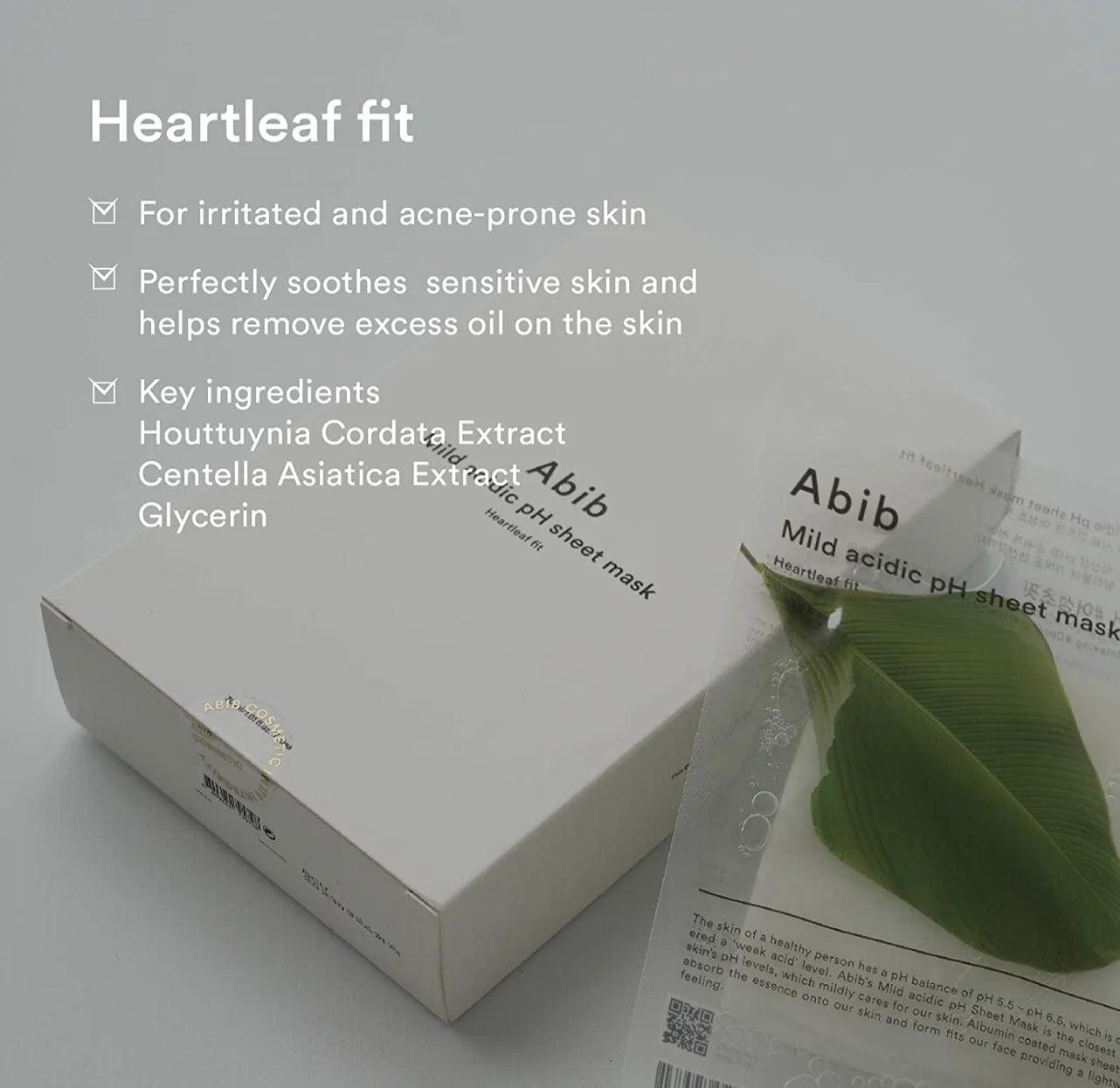 Abib Mild Acidic pH Sheet Mask Heartleaf Fit 30ml X 10pcs