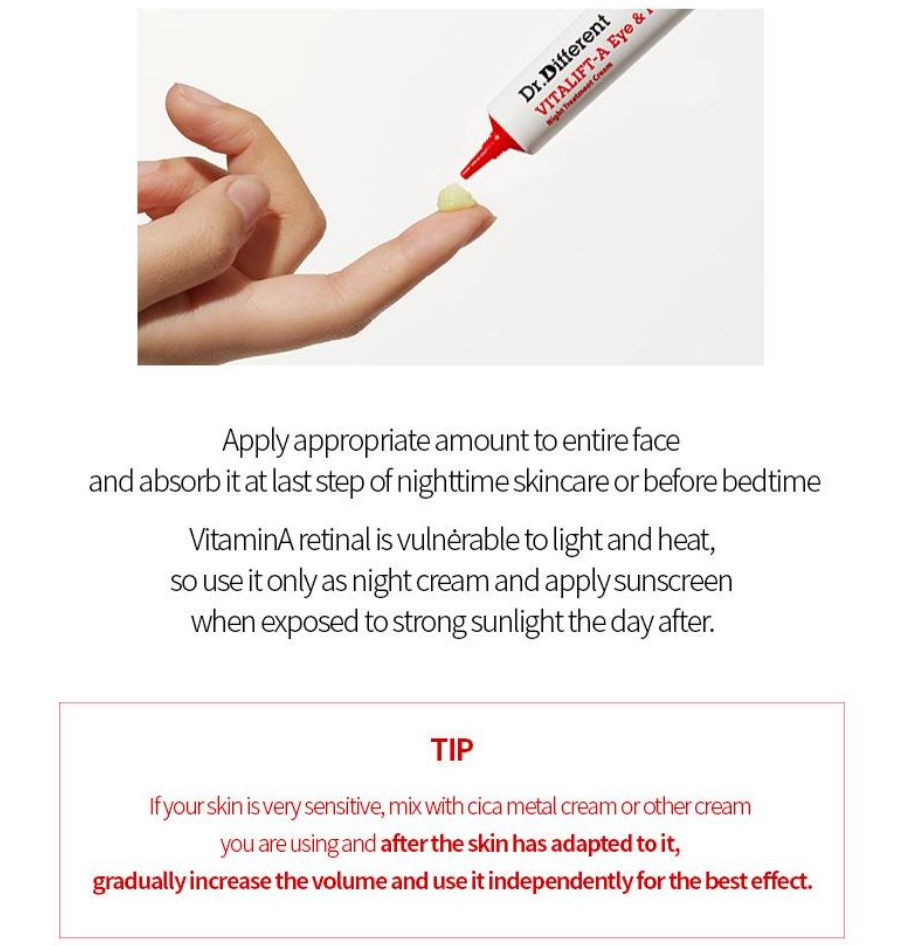 Dr. Different VITALIFT-A 0.025% Retinal Eye & Neck Cream 20g [US, Japan, Germany, India, UK, Uae, France, Italy, Brazil, Canada, Russia, South Africa, Australia, Kuwait, Mexico, Indonesia, Netherlands, Saudi Arabia, UKRAIN, Finland, POLAND, Singapore, Malaysia ]