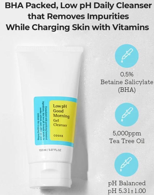 COSRX Low pH Good Morning Gel Cleanser 150ml [US, Japan, Germany, India, UK, Uae, France, Italy, Brazil, Canada, Russia, South Africa, Australia, Kuwait, Mexico, Indonesia, Netherlands, Saudi Arabia, UKRAIN, Finland, POLAND, Singapore, Malaysia ]