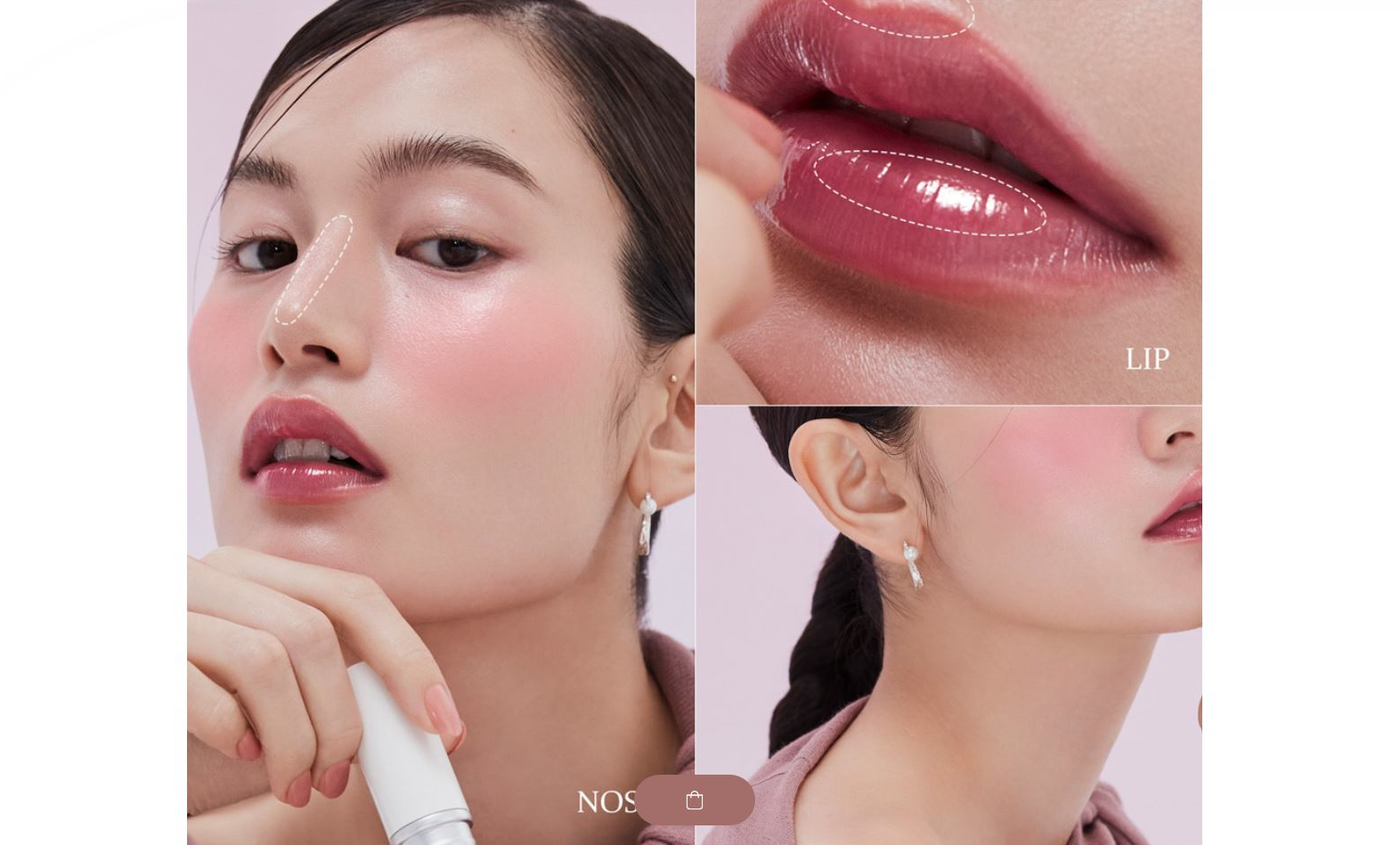 Collage of a woman applying lipstick with close-up shots of her lips and face.