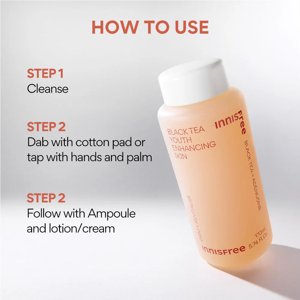 innisfree Black Tea Youth Enhancing Skin 170ml [US, Japan, Germany, India, UK, Uae, France, Italy, Brazil, Canada, Russia, South Africa, Australia, Kuwait, Mexico, Indonesia, Netherlands, Saudi Arabia, UKRAIN, Finland, POLAND, Singapore, Malaysia ]