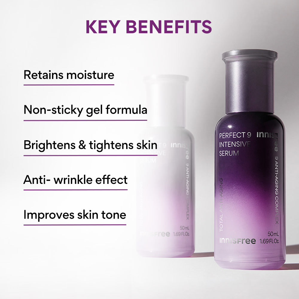 innisfree Perfect 9 Intensive Serum 50ml [US, Japan, Germany, India, UK, Uae, France, Italy, Brazil, Canada, Russia, South Africa, Australia, Kuwait, Mexico, Indonesia, Netherlands, Saudi Arabia, UKRAIN, Finland, POLAND, Singapore, Malaysia ]