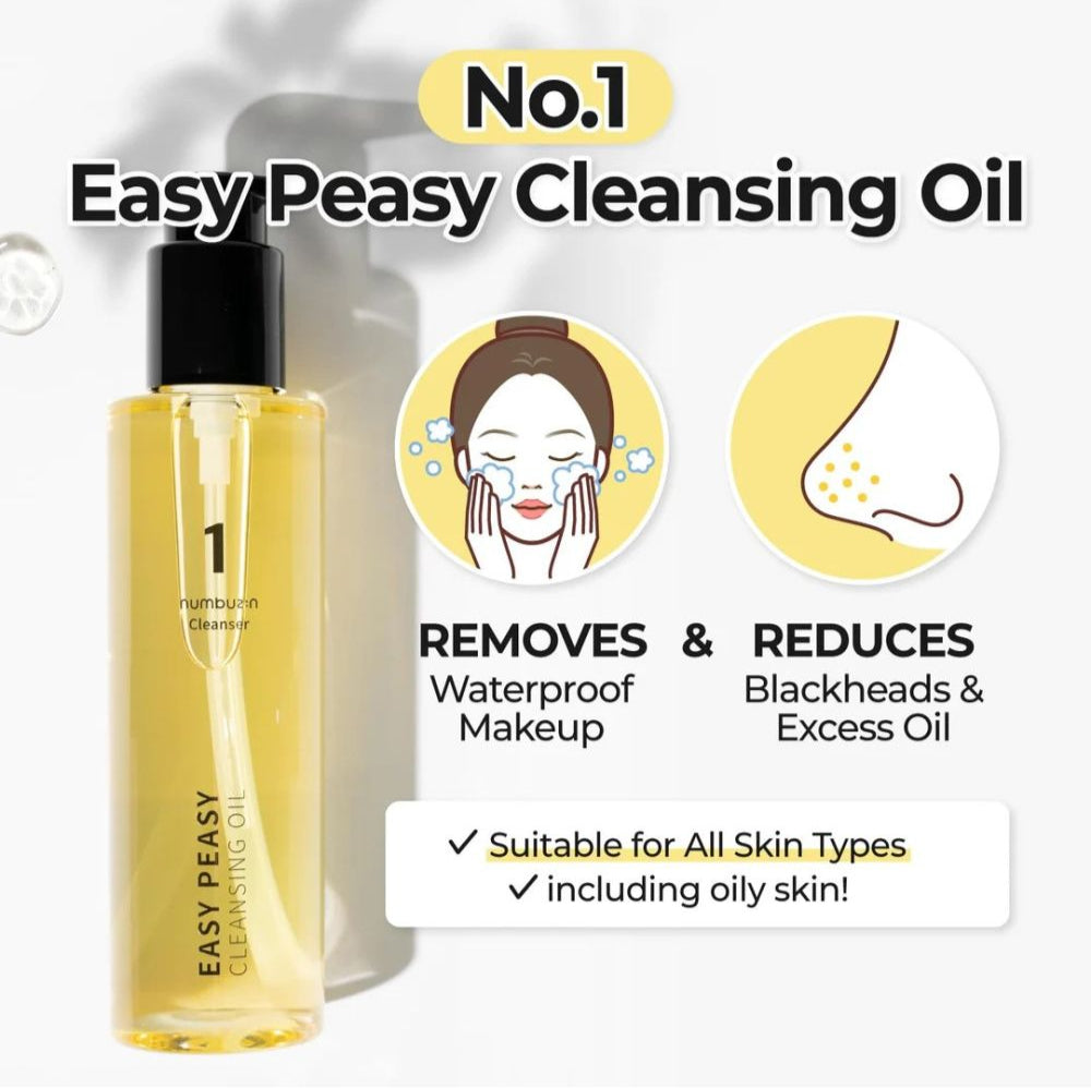 numbuzin No.1 Easy Peasy Cleansing Oil [US, Japan, Germany, India, UK, Uae, France, Italy, Brazil, Canada, Russia, South Africa, Australia, Kuwait, Mexico, Indonesia, Netherlands, Saudi Arabia, UKRAIN, Finland, POLAND, Singapore, Malaysia ]