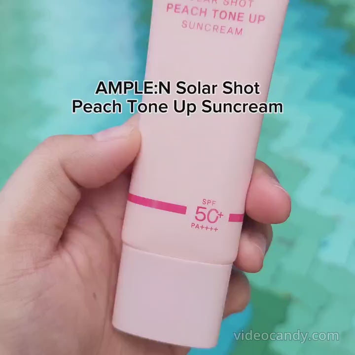 Load video: AMPLE:N Solar Shot Peach Tone Up Suncream 40ml 50+ PA++++