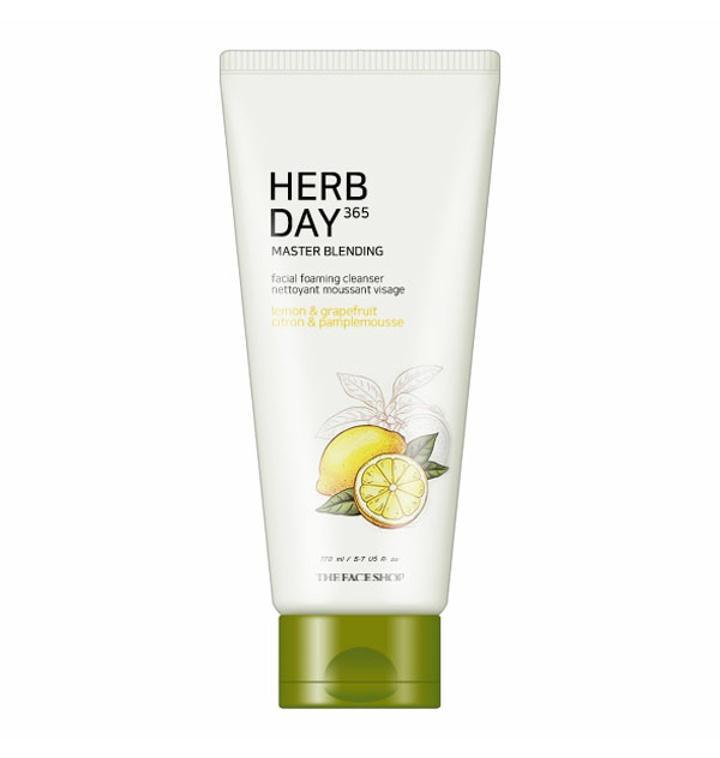 THE FACE SHOP Herb Day 365 Master Blending Facial Foaming Cleanser 170ml #Lemon & Grapefruit [US, Japan, Germany, India, UK, Uae, France, Italy, Brazil, Canada, Russia, South Africa, Australia, Kuwait, Mexico, Indonesia, Netherlands, Saudi Arabia, UKRAIN, Finland, POLAND, Singapore, Malaysia ]