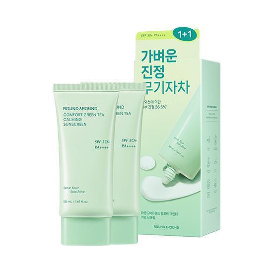 ROUND AROUND Comfort Green Tea Calming Sunscreen SFP50+ PA++++ 50ml+50ml (Double SET) [US, Japan, Germany, India, UK, Uae, France, Italy, Brazil, Canada, Russia, South Africa, Australia, Kuwait, Mexico, Indonesia, Netherlands, Saudi Arabia, UKRAIN, Finland, POLAND, Singapore, Malaysia ]