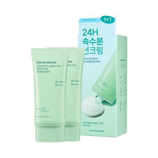 ROUND AROUND Comfort Green Tea Moisture Sunscreen SFP50+ PA++++ 50ml+50ml (Double SET) (Copy) - KimYoung K-beauty Shop