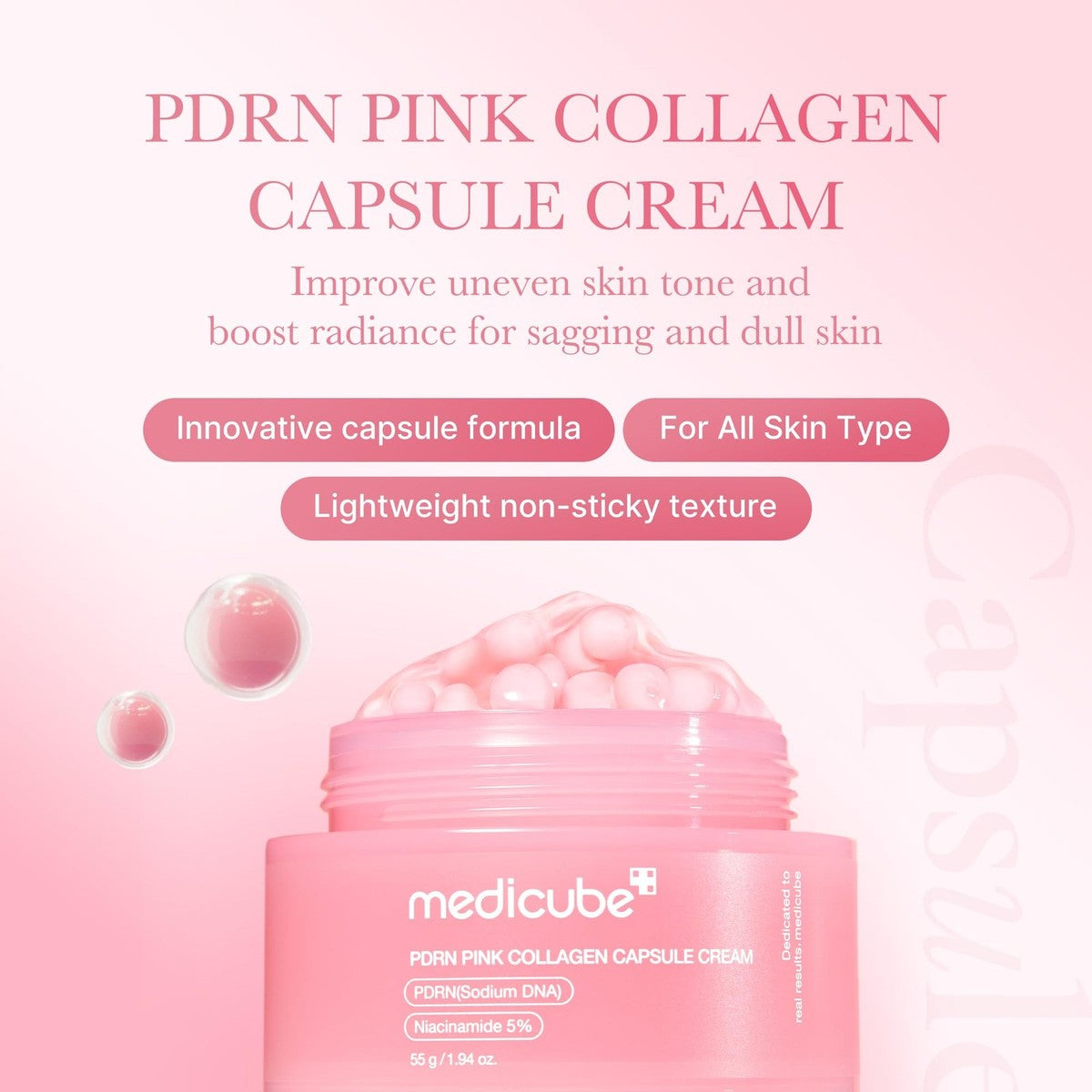 medicube - PDRN Pink Collagen Capsule Cream [US, Japan, Germany, India, UK, Uae, France, Italy, Brazil, Canada, Russia, South Africa, Australia, Kuwait, Mexico, Indonesia, Netherlands, Saudi Arabia, UKRAIN, Finland, POLAND, Singapore, Malaysia ]